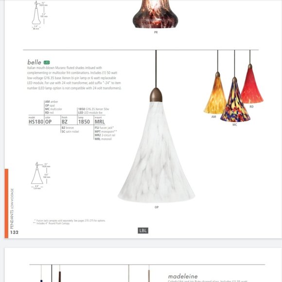 LBL/Tech Lighting Accents Ultra Rare Belle Italian Murano Glass